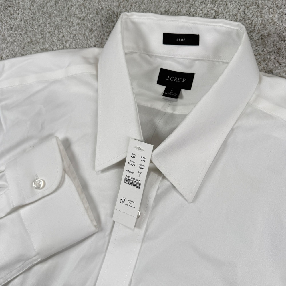NEW J.Crew Button Down Shirt Mens L White Slim Fit Long Sleeve